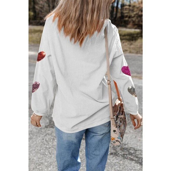NWT LOLA WHITE MULTICOLOR SEQUIN HEART RIBBED CREWNECK SWEATER - Picture 3 of 8